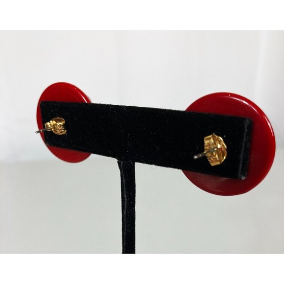 Domed Button Pierced Earrings Gold Glitter Paint Pushback Closure - Picture 4 of 5